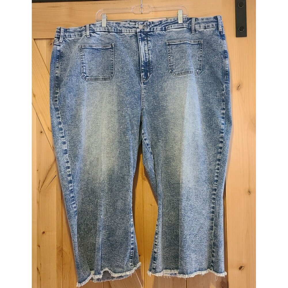 New! NYDJ Plus Size 28W Patchie Major Wide Leg Capri Jeans Blue Quinta Raw Hem